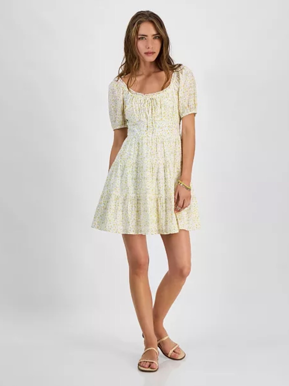 NWT Kingston Grey Babydoll Yellow Floral Puff-Sleeve Dress
